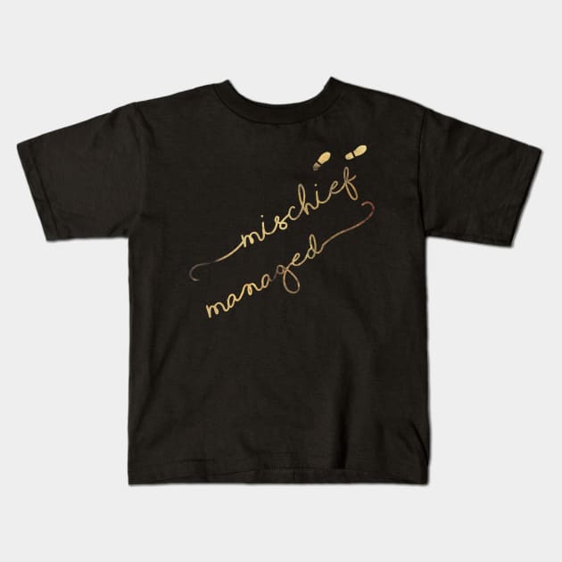 Mischief Managed (black) Kids T-Shirt by rainilyahead